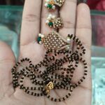 Black Bead Chain Pendant Set with CZ, Pearls & Green Beads