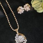 Elegant CZ Stone Pendant Set with Ball Chain – Gold Finish