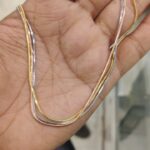 Elegant Tricolor Hasli Necklace – Gold, Silver & Rose Finish
