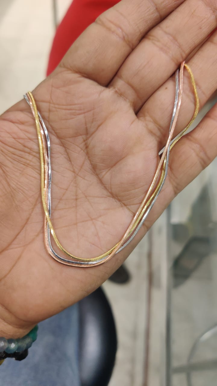 HASLI1 Elegant Tricolor Hasli Necklace – Gold, Silver & Rose Finish - Image 1