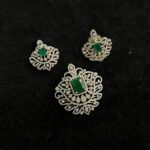Elegant Emerald & Ruby Stone Pendant Set with CZ Detailing – Party Wear Jewellery