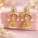 Traditional Kundan Pearl Jhumka Earrings – Gold Finish