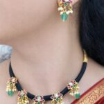 Black Dori Ruby & Emerald Tone Floral Necklace Set