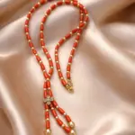 Elegant Coral Bead Double Layer Necklace with Floral Charm