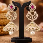 Royal CZ Ruby Jhumka Earrings with Pearl Drop