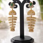 Gold Plated Green Stone Layered Jhumka Earrings