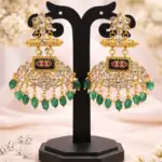 Traditional Kundan Green Drop Chandbali Jhumka Earrings