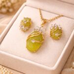 Elegant Green Stone Pendant Set with Sparkling CZ Accents