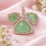 Designer Green Stone CZ Pendant & Stud Earring Set