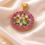 Jadau Kundan Round Floral Pendant with Ruby & Emerald Stones
