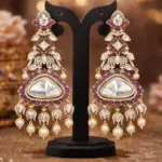 Bridal Kundan Ruby Chandelier Jhumka Earrings with Pearl Drops