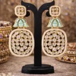 Mint Green Lotus Kundan Statement Earrings