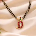 Traditional Ruby Stone Mangalsutra with Black Beads – Gold Finish Pendant
