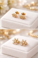 Elegant Panchaloham Floral Ear Studs with Stone Accents - Image 2