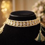 Elegant Polki Stone Pearl Choker with Adjustable Dori Tassels