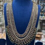 Grand Polki Pearl Layered Bridal Necklace with Green Drops – Statement Wedding Jewellery