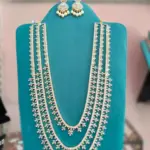 Elegant Triple-Layer Floral CZ Necklace Set with Pearl Stud Earrings