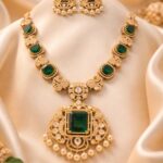 Victorian Polish Emerald Green Statement Necklace Set with Pearl Drops