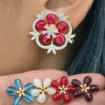 Elegant Changeable Colour Beads Floral Stud Earrings