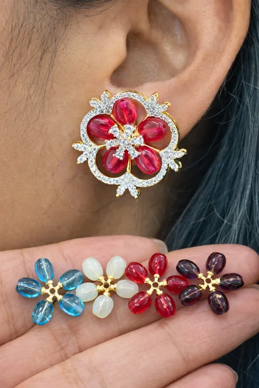 changeable-colour-beads-studs-earrings Elegant Changeable Colour Beads Floral Stud Earrings - Image 1