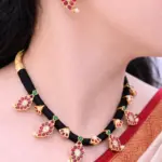 Elegant Ruby & Emerald Traditional Black Dori Necklace Set