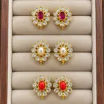 Floral CZ Ear Studs with Pearl Hanging Option