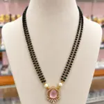 Black Beaded Double-Strand Necklace with Pink Teardrop Pendant