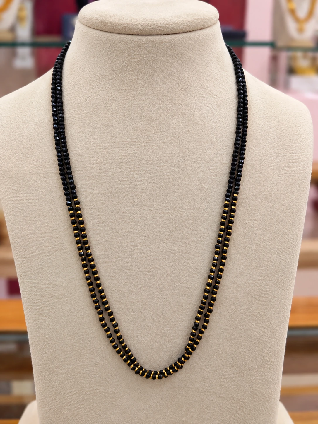 double-line-black-beads-gold-plated-mangalsutra-chain Double Line Black Beads Gold-Plated Mangalsutra Chain - Image 1