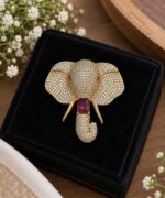 Ruby Elephant Brooch – Golden Stone Premium Crystal Brooch
