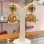 Elegant Emerald CZ Jhumka Earrings with Pearl Drops
