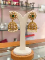 Elegant Emerald CZ Jhumka Earrings with Pearl Drops