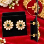 Emerald & Mozonite Stone Floral Stud Earrings - Screw Back