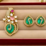 Emerald Peacock Pendant & Stud Earrings