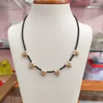 Black Beads Chain with Floral Pendants & Pearls