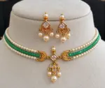 Customizable CZ Beads Pearl Choker Necklace Set with Pendant and Matching Earrings - Image 2