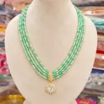 Mint Green Beaded Necklace with CZ Pendant
