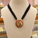 Multiline Black Beaded Peacock Pendant Chain