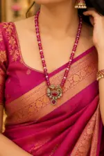 Pink Beaded Antique Peacock Pendant Necklace with CZ Stones - Image 2