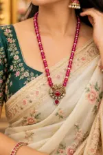 Pink Beaded Antique Peacock Pendant Necklace with CZ Stones - Image 3