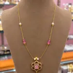 Pink Stone Floral Pendant Necklace with Invisible Chain