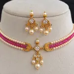 Customizable CZ Beads Pearl Choker Necklace Set with Pendant and Matching Earrings