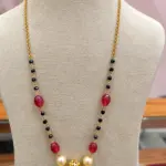 Elegant Ruby, Black Beads, Swaroski Pearl & Gold Ball Chain