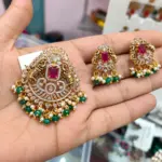 Ruby & Emerald Beaded CZ Pendant Set with Matching Earrings