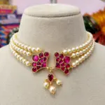 Elegant Jadau Kundan Pendant Choker Necklace with Swarovski Pearls