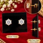 Premium Solitaire Stud Earrings - Gold Finish - Screw Back