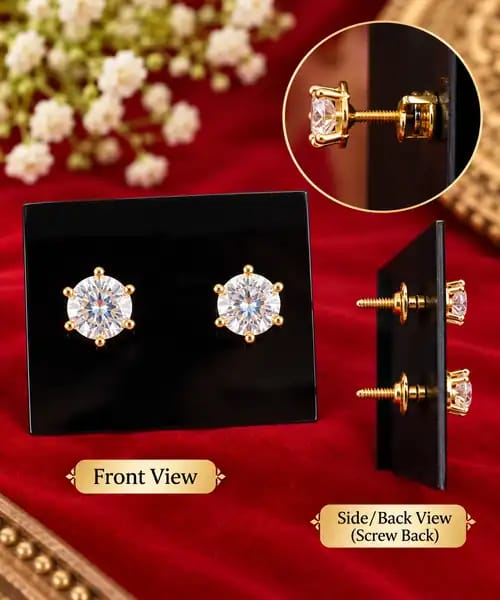 solitaire-stud-earrings-gold-finish Premium Solitaire Stud Earrings - Gold Finish - Screw Back - Image 1