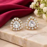 Triangular CZ Stud Earrings – Clear Stone Gold Finish