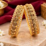 Exquisite Antique Lakshmi Coin Temple Gold Bangles with American Diamond Border