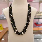 Black Beaded Multi-Strand Necklace with Pearl Accents