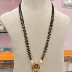 Black Beads Double-String Mangalsutra with Floral Designer Pendant